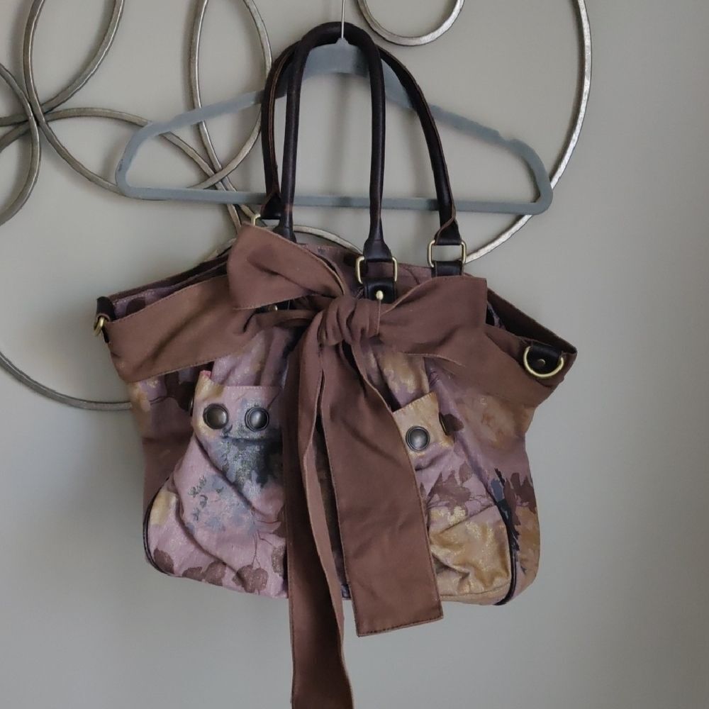 Anthropologie Floral Tan and Brown Shoulder Bag